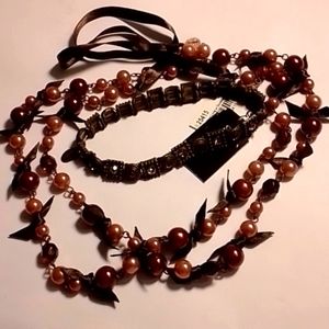 Cookie Lee Long NWT Rose Cranberry faux Pearl Bead Necklace